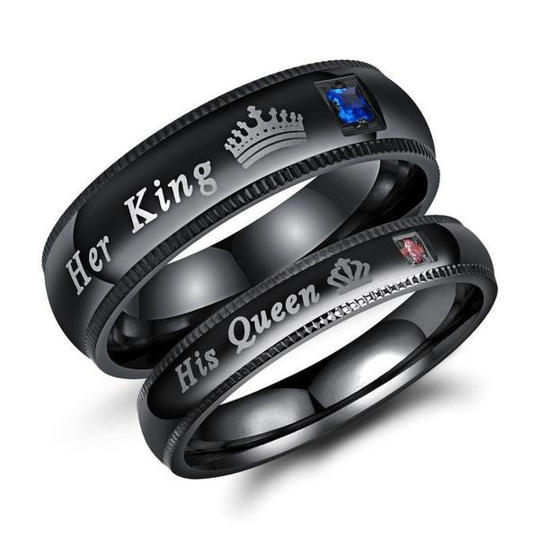 Cross-border wish new Herking HisQueen crown Queen titanium steel black couple ring couple ring